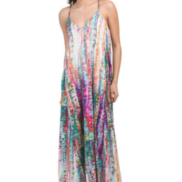 Nicole Miller watercolor print pocket maxi summer dress size L - Picture 4 of 10